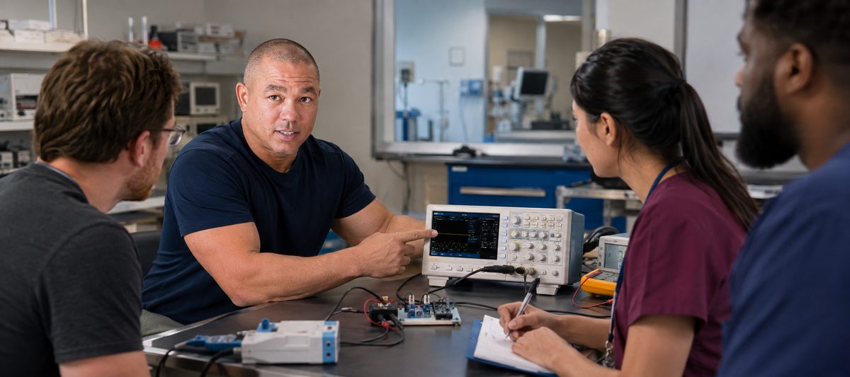 Biomedical Instructor Demonstrates Oscilloscope Use