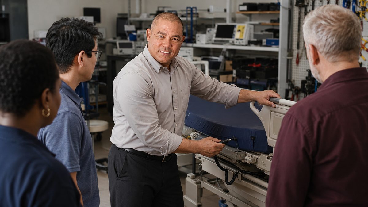 Biomedical Instructor Teaches Hospital Bed Repair