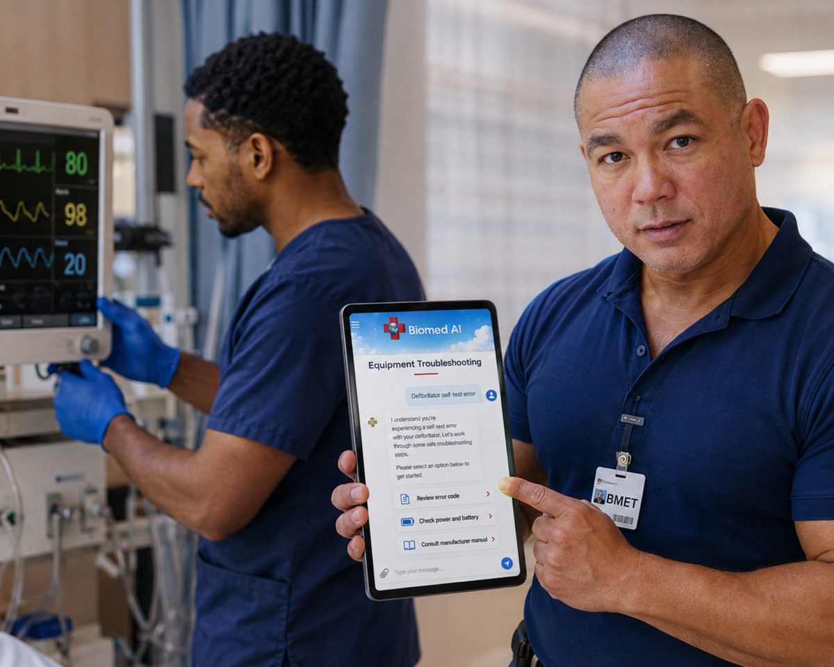 BiomedRx technician performing healthcare technology management training to protect patient safety