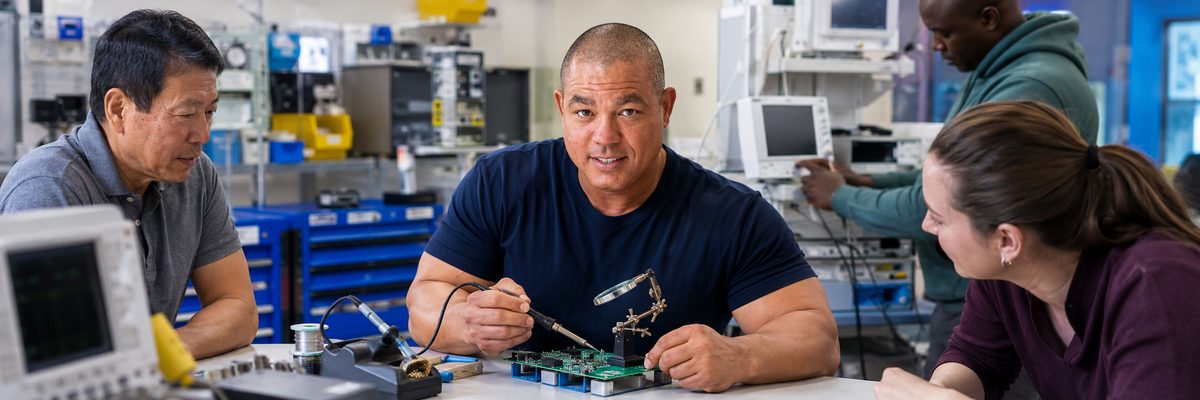 Devin leads a biomedical soldering workshop