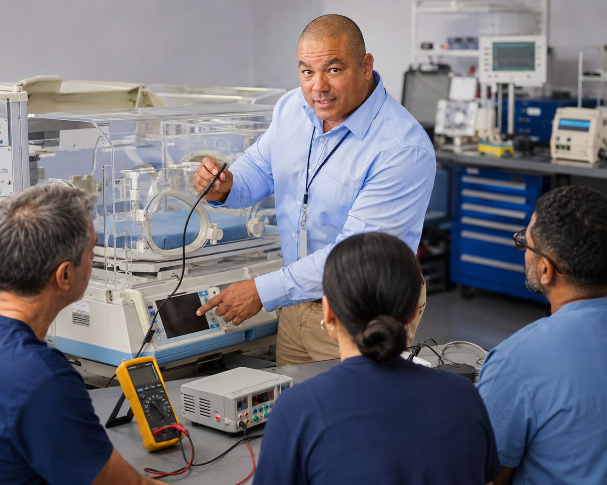 BiomedRx technician performing healthcare technology management training tulsa to protect patient safety