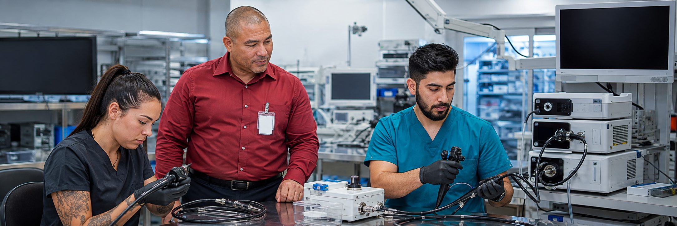 Biomedical equipment technicians performing anesthesia machine preventive maintenance