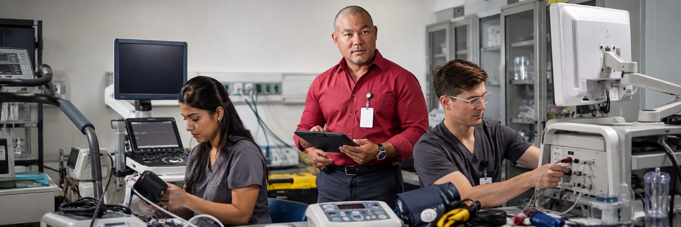 Biomedical equipment repair shop bench calibration with an electrical safety analyzer