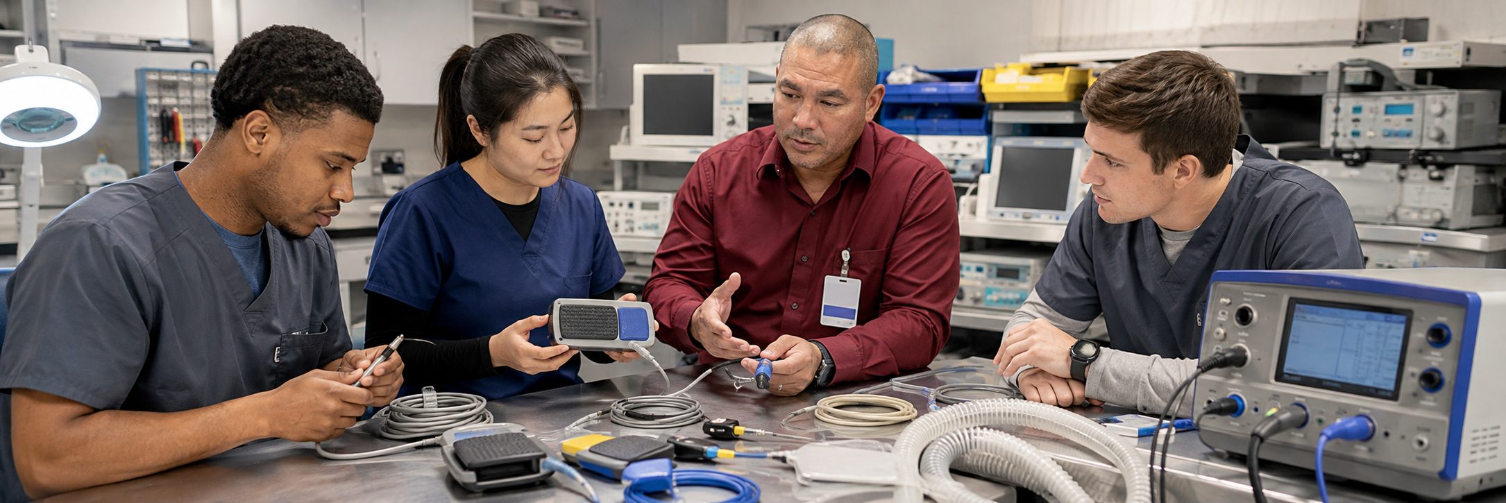 Biomedical equipment repair shop bench calibration with an electrical safety analyzer