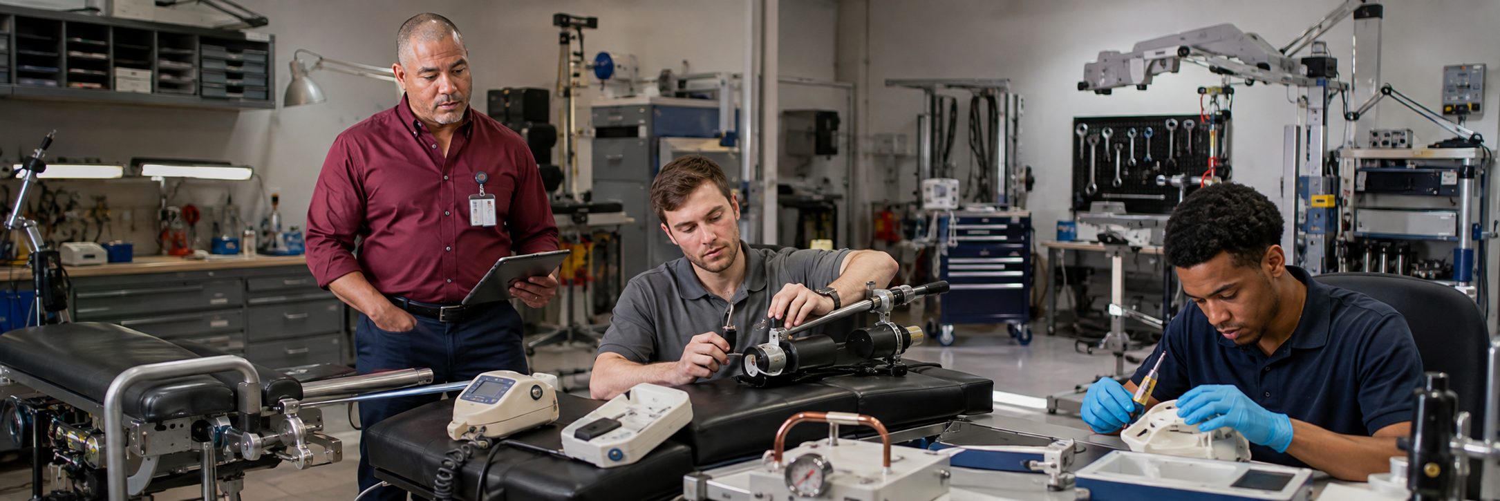 Biomedical equipment repair shop bench calibration with a electrical safety analyzer