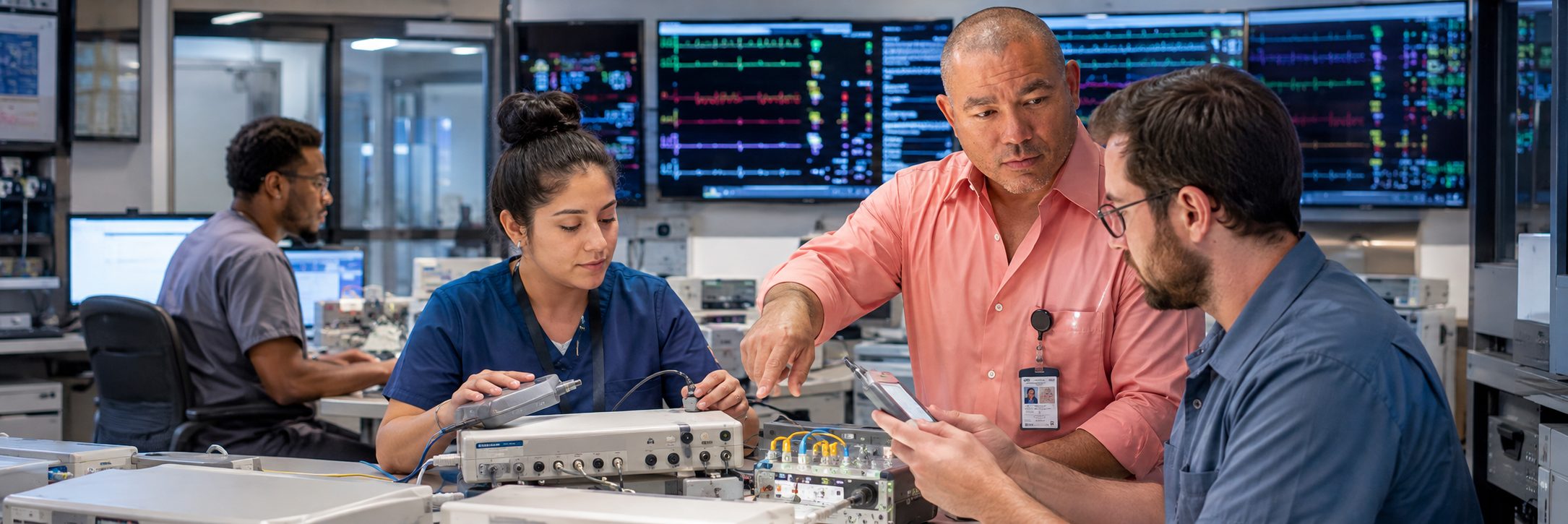 Biomedical technicians performing infusion pump preventive maintenance in an infusion suite