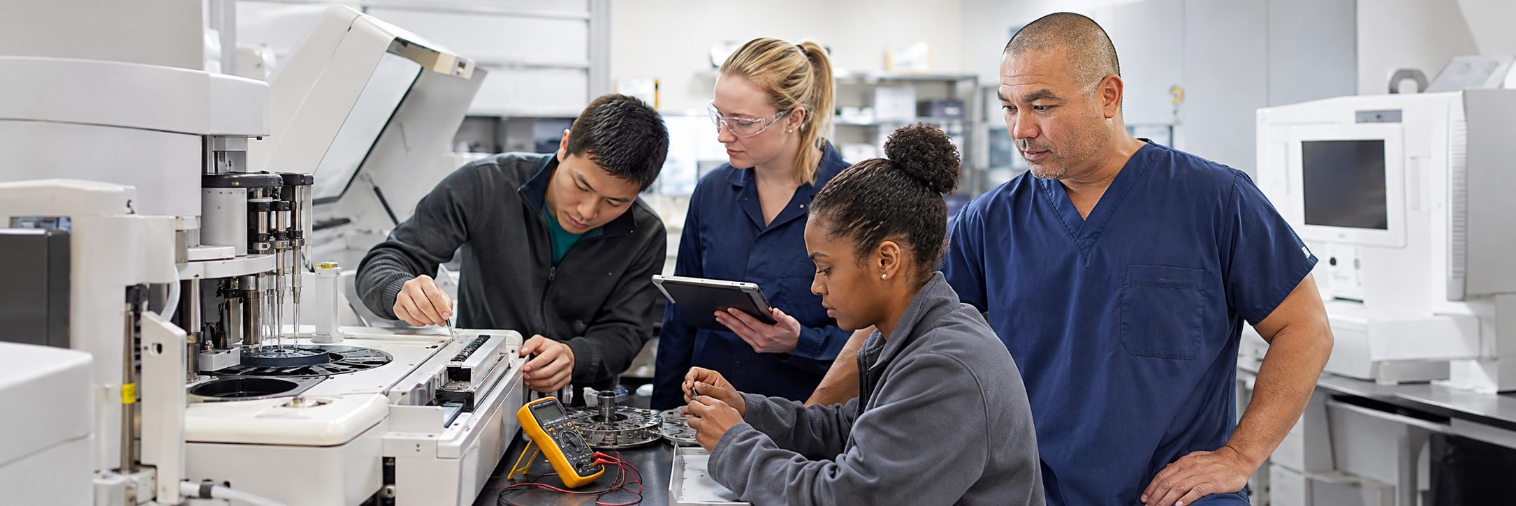 Clinical laboratory analyzer service and preventive maintenance by biomedical technicians