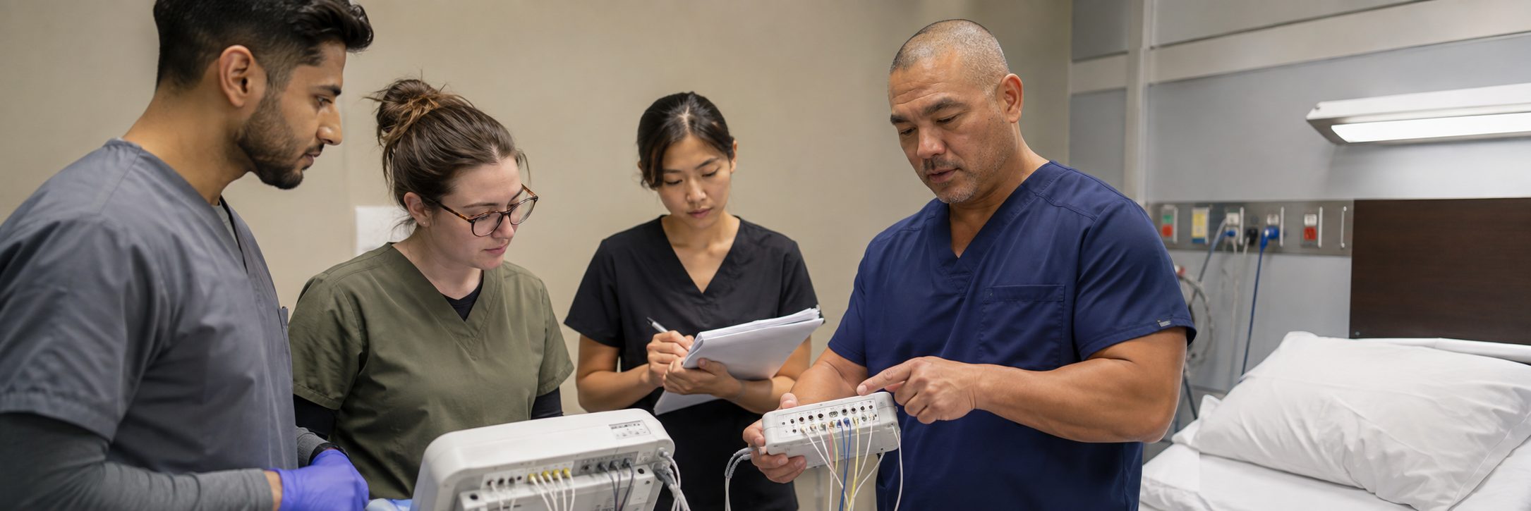 Laboratory instrument calibration and verification | BiomedRx HTM services Laboratory instrument calibration on a precision test bench with an oscilloscope