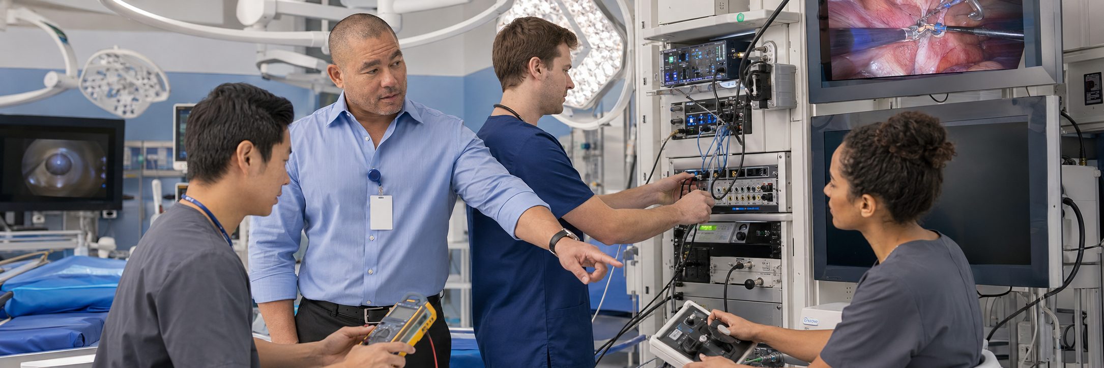 Medical imaging equipment service on a mammography system with test instrumentation
