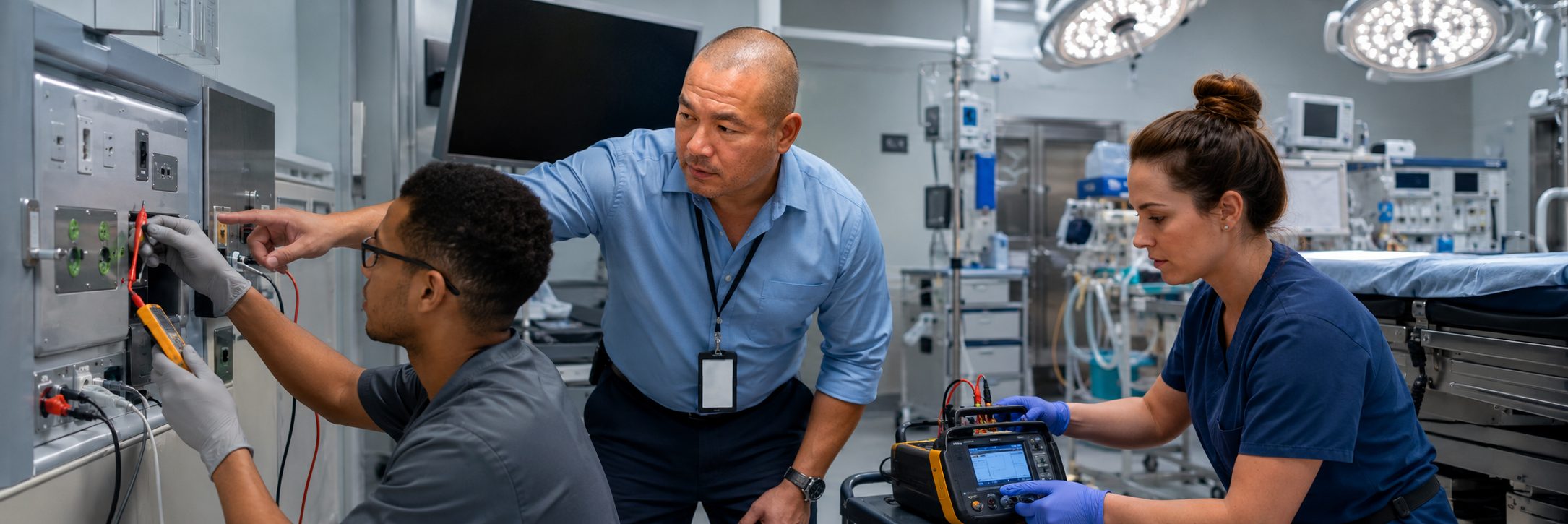 Medical imaging equipment service on a mammography system with test instrumentation