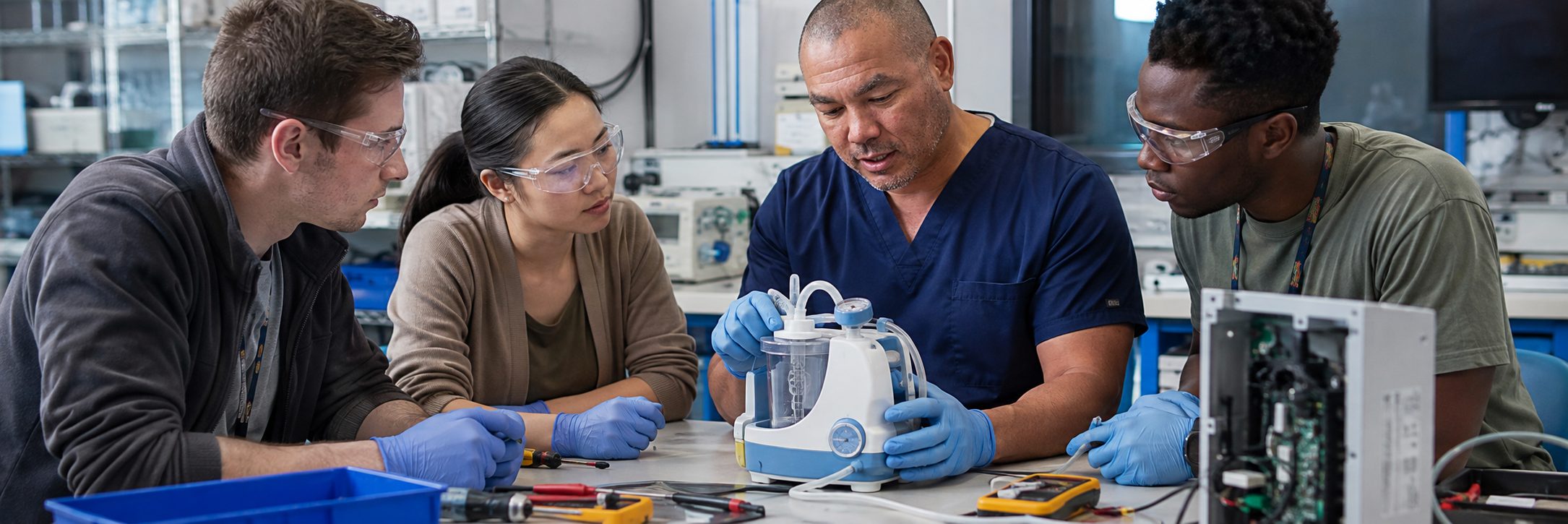 Medical imaging equipment service on a mammography system with test instrumentation