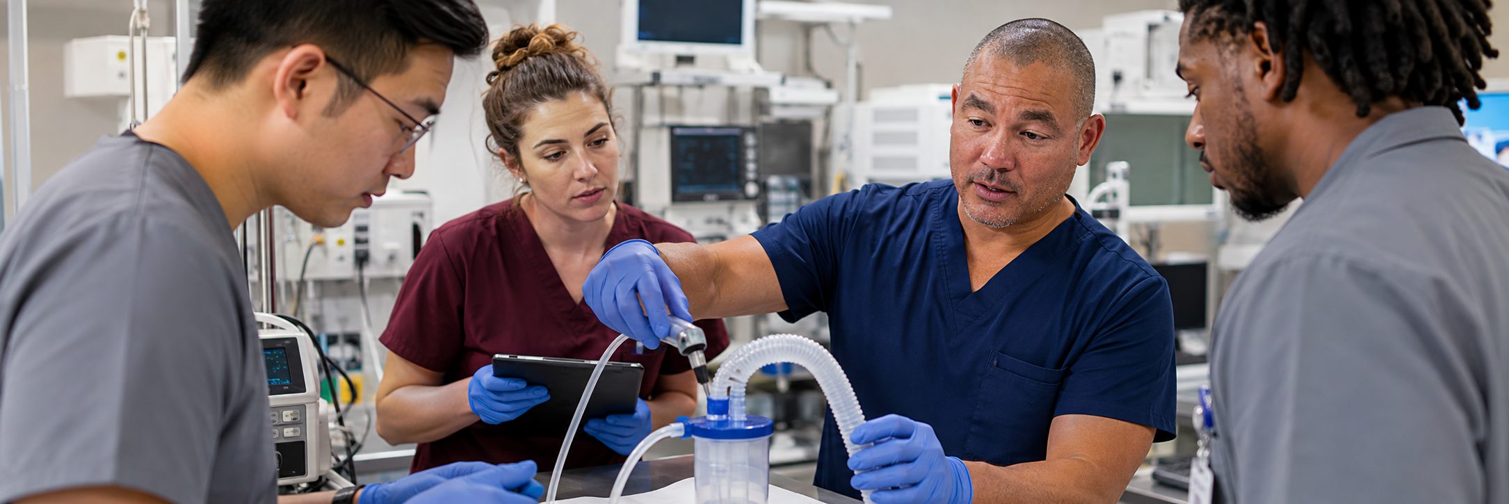 Ventilator and transport monitor service in a hospital equipment depot
