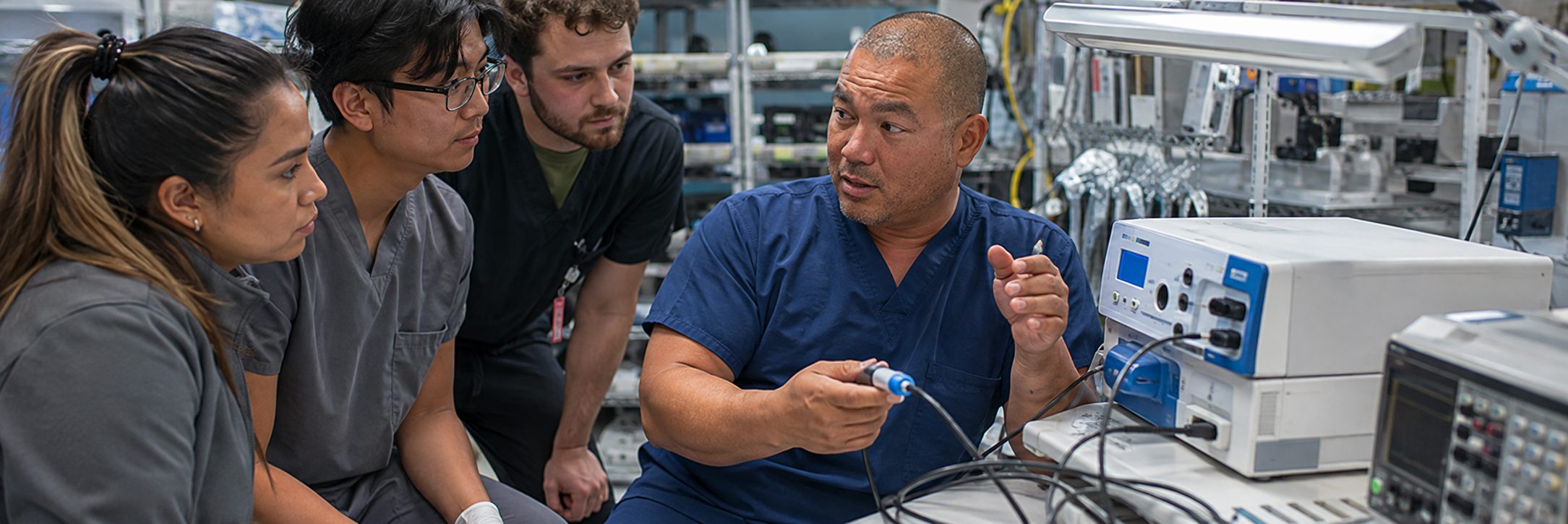 Ventilator and transport monitor service in a hospital equipment depot